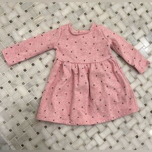 Carter’s pink fleece lined dress with bow print- size 12 mo